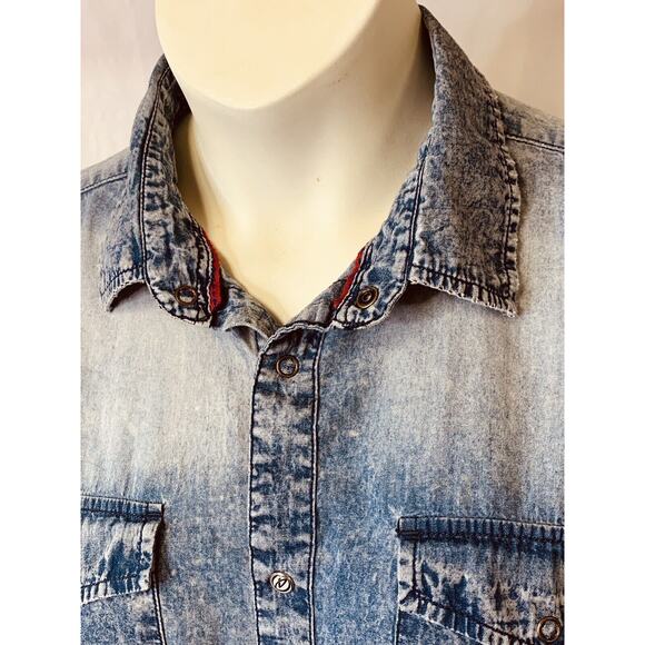 DRILL Clothing Company NYC Snap Distressed Blue 44" Chest Tab Sleeve Splatter - Picture 2 of 16